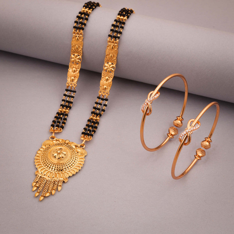 Tehzeeb Creations Gold-Polished Mangalsutra With Pair Of Bangle | Grocsy