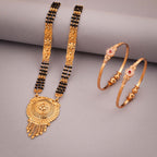 Tehzeeb Creations Gold-Polished Mangalsutra With Pair Of Bangle | Grocsy