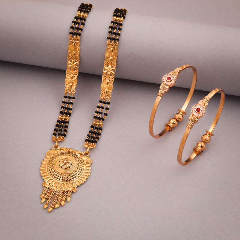 Tehzeeb Creations Gold-Polished Mangalsutra With Pair Of Bangle | Grocsy