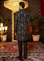 Raivat Ethnic Mens Art Silk Thread Work Indo Western In Black Colour | Grocsy