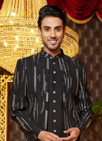 Raivat Ethnic Mens Art Silk Thread Work Indo Western In Black Colour | Grocsy