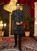 Raivat Ethnic Mens Art Silk Thread Work Indo Western In Black Colour | Grocsy