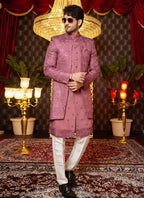 Raivat Ethnic Mens Art Silk Thread Work Indo Western In Onion Pink Colour | Grocsy