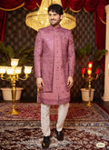 Raivat Ethnic Mens Art Silk Thread Work Indo Western In Onion Pink Colour | Grocsy