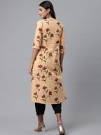 HERE&NOW Women Orange & Brown Floral Printed A-Line Kurta | Grocsy
