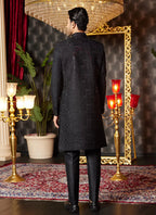 Raivat Ethnic Mens Art Silk Thread Work Indo Western In Black Colour | Grocsy