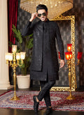 Raivat Ethnic Mens Art Silk Thread Work Indo Western In Black Colour | Grocsy