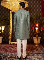 Raivat Ethnic Mens Art Silk Thread Work Indo Western In Green Colour | Grocsy