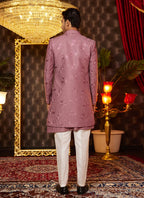 Raivat Ethnic Mens Art Silk Thread Work Indo Western In Dusty Pink Colour | Grocsy