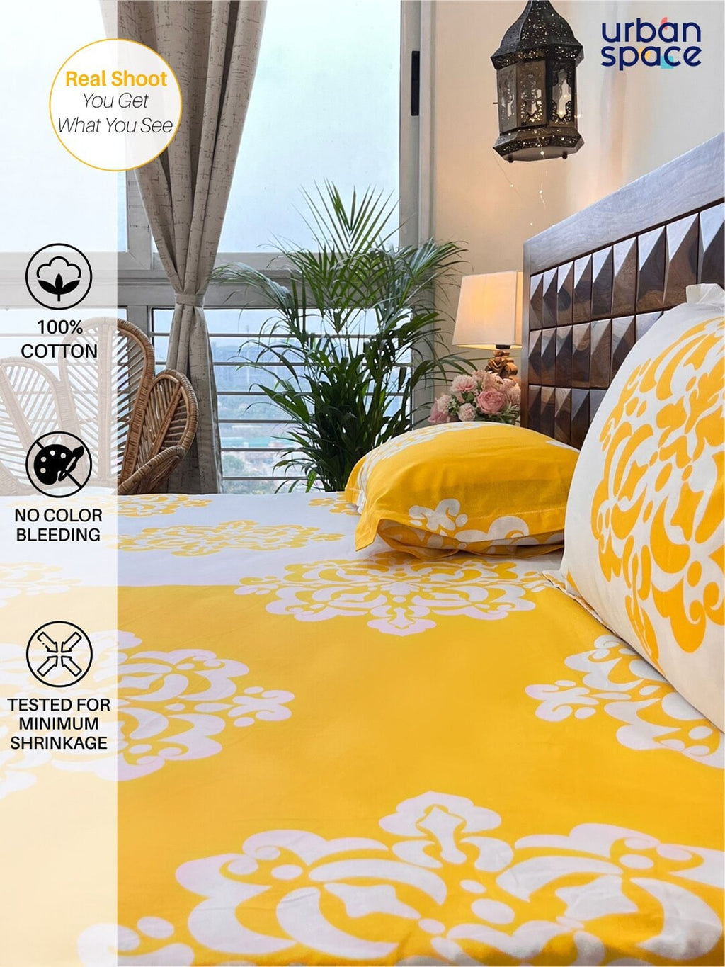 URBAN SPACE Divine White Ethnic Motifs 144 TC Cotton Queen Bedsheet & 2 Pillow Covers | Grocsy