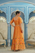 Juniper Women's Mustared Printed Brocade Festive Wear Lehenga Choli Sets | Grocsy