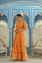 Juniper Women's Mustared Printed Brocade Festive Wear Lehenga Choli Sets | Grocsy