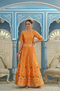 Juniper Women's Mustared Printed Brocade Festive Wear Lehenga Choli Sets | Grocsy