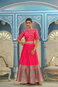 Juniper Women's Fuschia Printed Brocade Festive Wear Lehenga Choli Sets | Grocsy