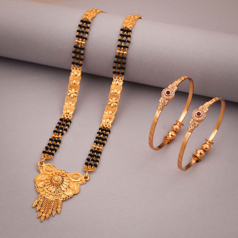 Tehzeeb Creations Gold-Polished Mangalsutra With Pair Of Bangle | Grocsy