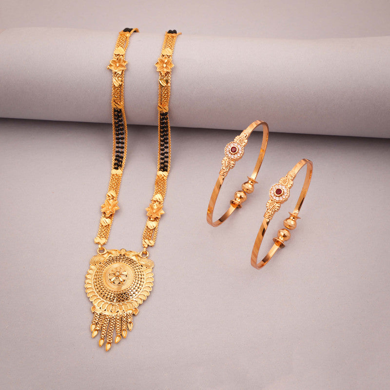 Tehzeeb Creations Gold-Polished Mangalsutra With Pair Of Bangle | Grocsy