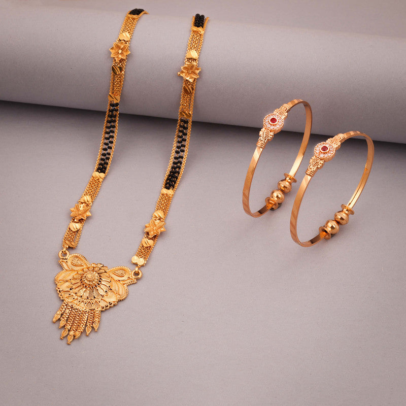Tehzeeb Creations Gold-Polished Mangalsutra With Pair Of Bangle | Grocsy