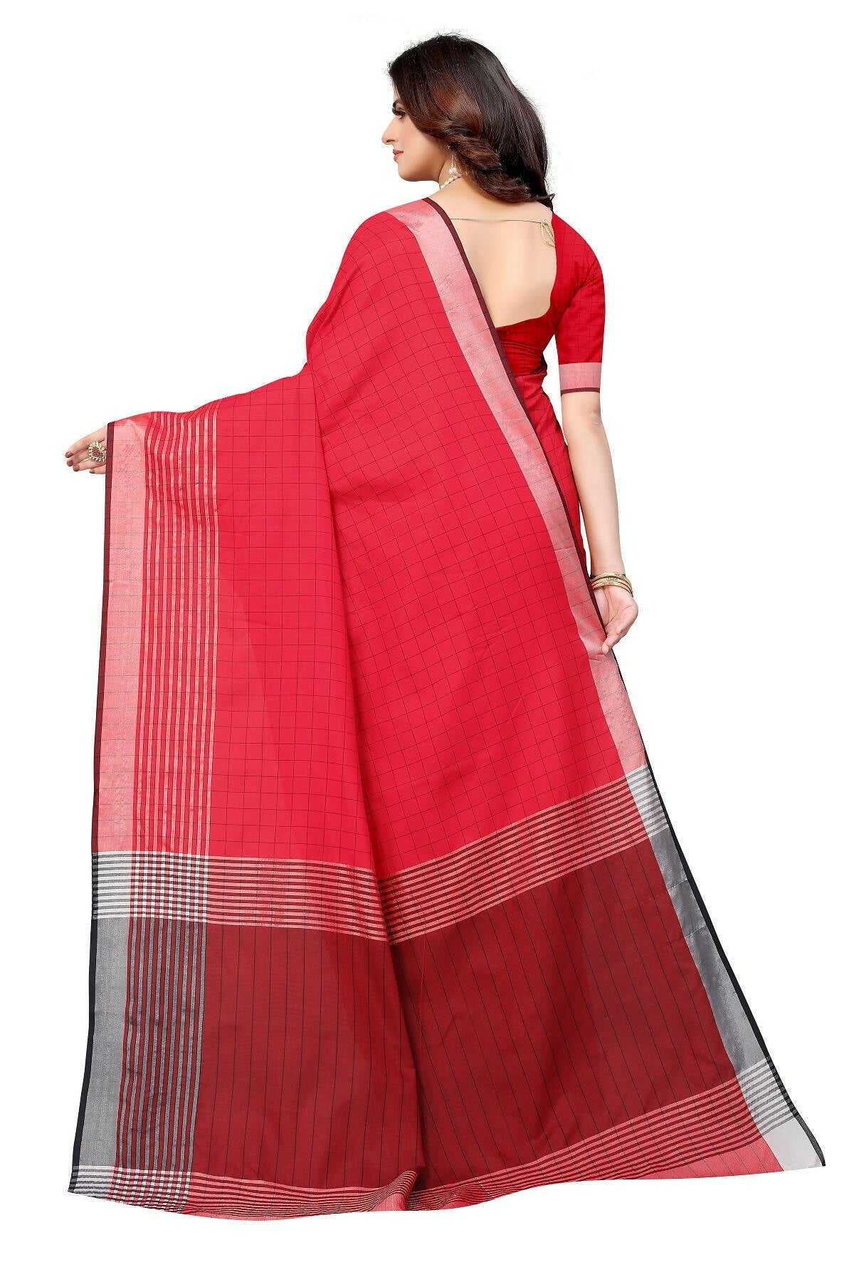 Vamika Red Cotton Silk Saree | Grocsy
