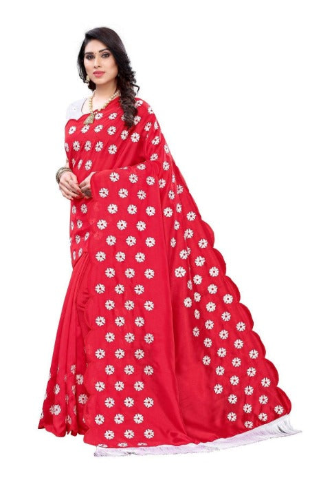 Vamika Zoya Silk Embroidered Red Saree (RAKHI RED) | Grocsy