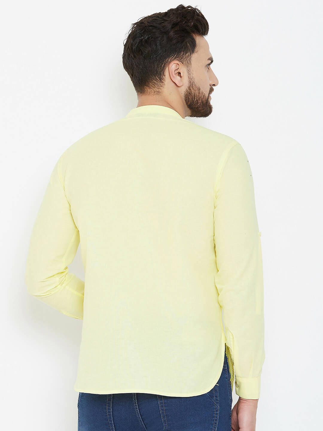 Even Apparels Yellow Color Band Collar Pure Cotton Men's Kurta | Grocsy