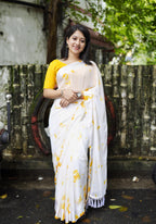 Yellow Poly Georgette Tie And Dye Saree with Unstitched Blouse - A2M | Grocsy