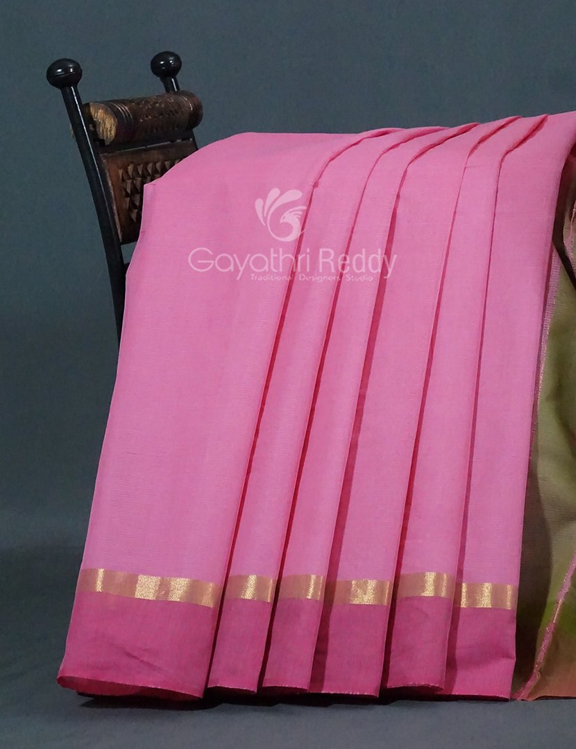 Dual Shades of Baby Pink With Contrast Blouse Pure Mangalgiri Cotton By Gayathri Reddy Designer Studio | Grocsy