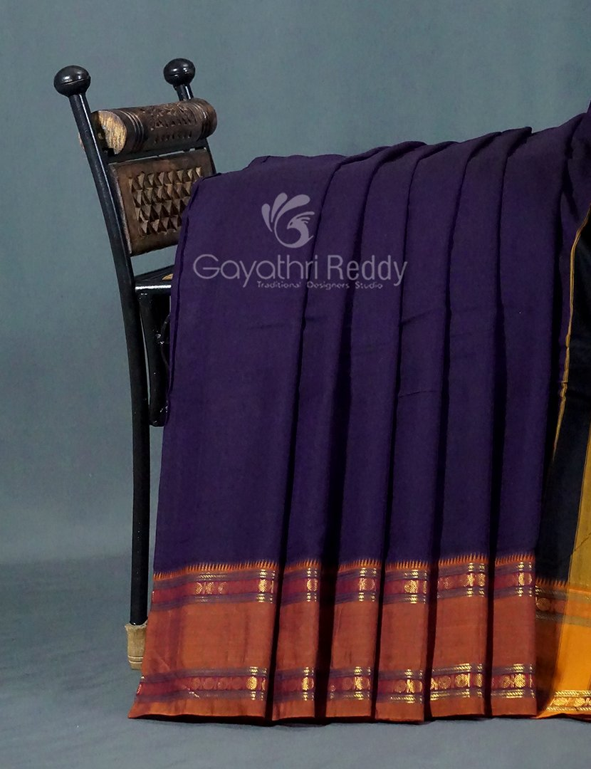 Kalanetha Dark Brinjal Coloured Pure Narayanpet Cotton Saree By Gayathri Reddy Designer Studio | Grocsy