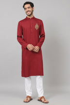 Cotton Kurta With Motif Embroidery by Hilo Design | Grocsy