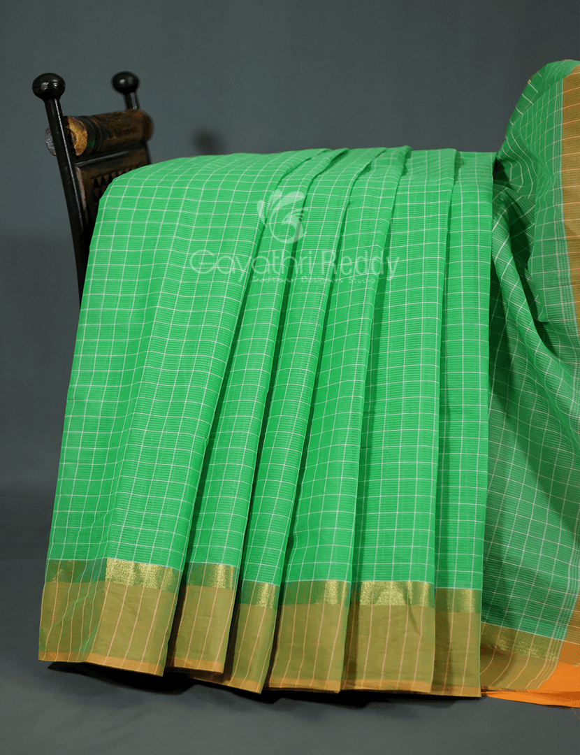 Light Green With Checks Pure Mangalgiri Cotton Saree By Gayathri Reddy Designer Studio | Grocsy