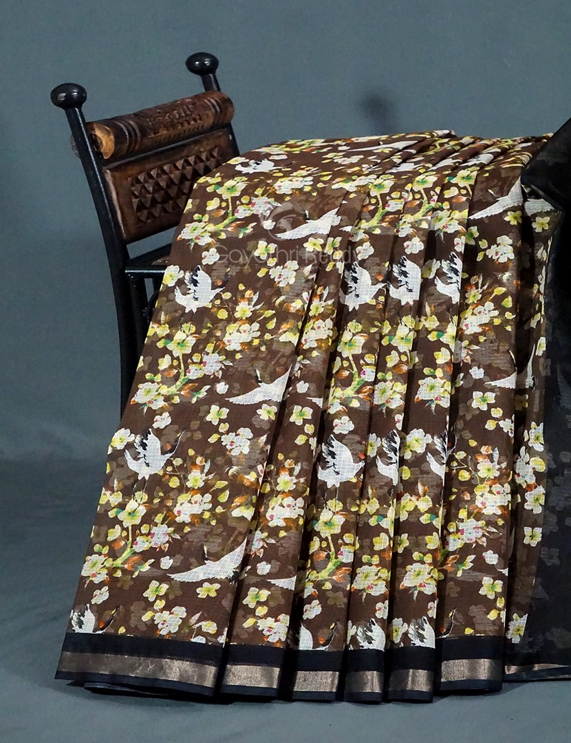 Dark Dry Mehndi Colour Block Print Pure Kota Cotton Saree By Gayathri Reddy Designer Studio | Grocsy