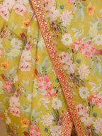 Sangria Floral Printed Mirror Work Saree | Grocsy