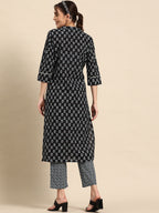 Sangria Ethnic Motifs Printed High Slit Gotta Patti Pure Cotton Kurta With Trousers | Grocsy