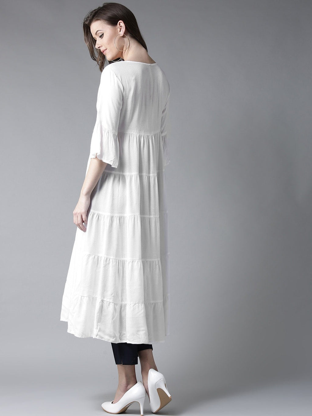 HERE&NOW Women White Yoke Design Anarkali Kurta | Grocsy