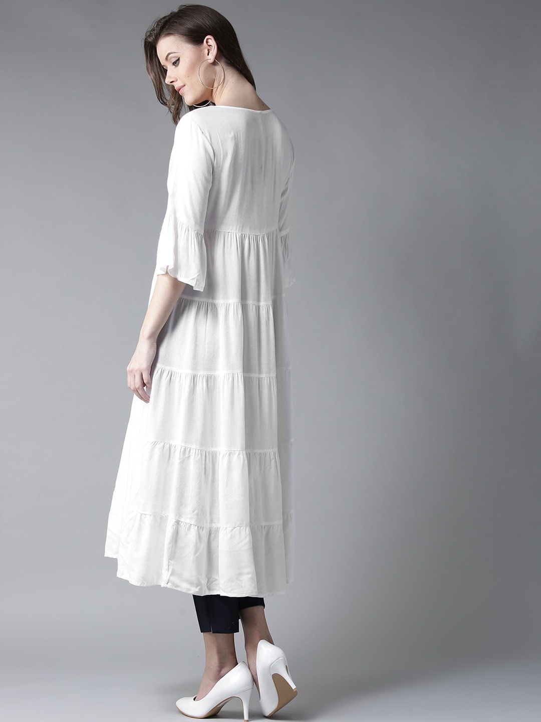 HERE&NOW Women White Yoke Design Anarkali Kurta | Grocsy