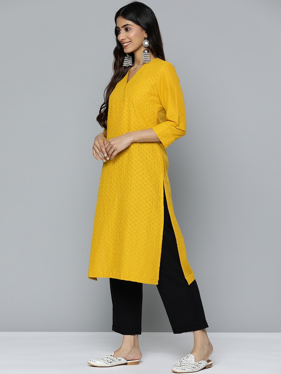 HERE&NOW Women Geometric Embroidered Kurta | Grocsy