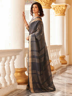 Tikhi Imli Charcoal & Gold-Toned Polycotton Zari Ready to Wear Saree | Grocsy