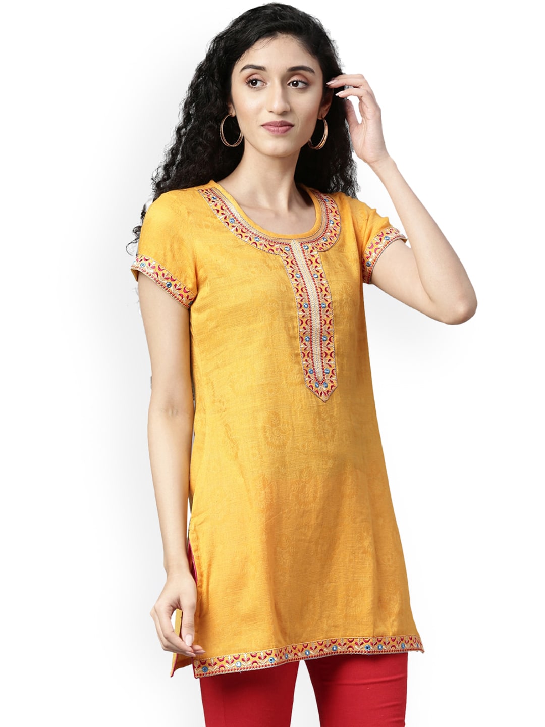 Souchii Yellow Embroidered Kurta | Grocsy