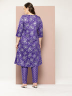 Sztori Plus Size Floral Printed Yoke Design Kurta with Trousers | Grocsy