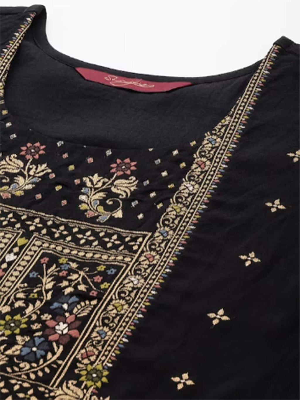 Sangria Women Black Floral Yoke Design Regular Kurta with Trousers & With Dupatta | Grocsy
