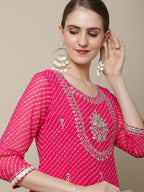 Sangria Women Pink Floral Embroidered Georgette Straight Kurta | Grocsy