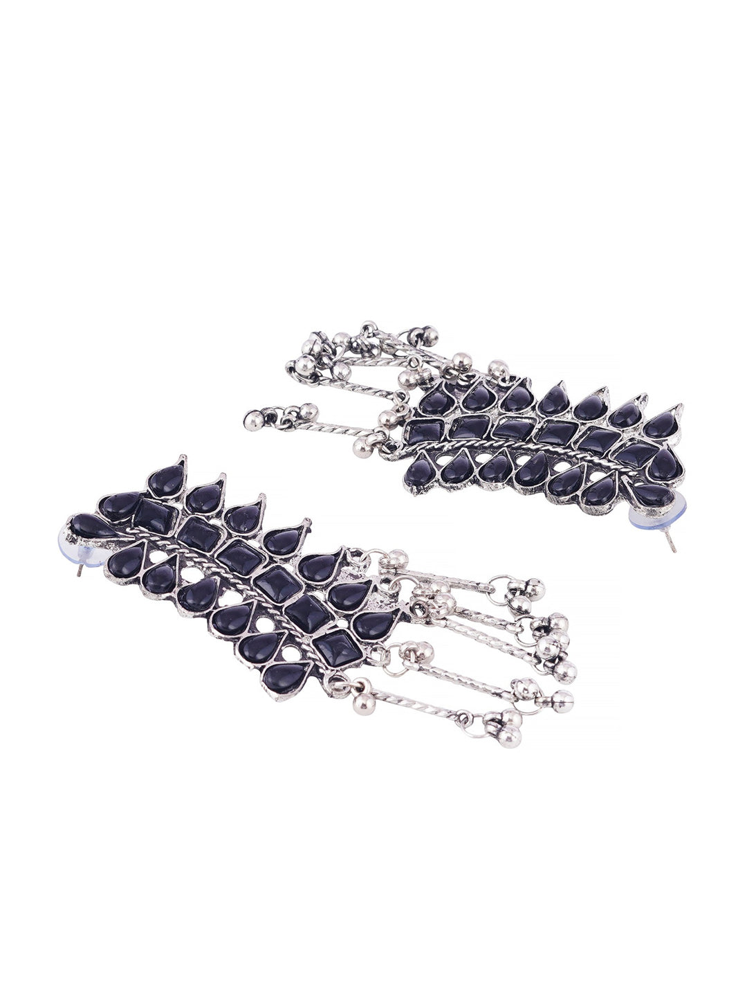 Cardinal Silver-Plated Black Stone Studded Jewellery Set | Grocsy