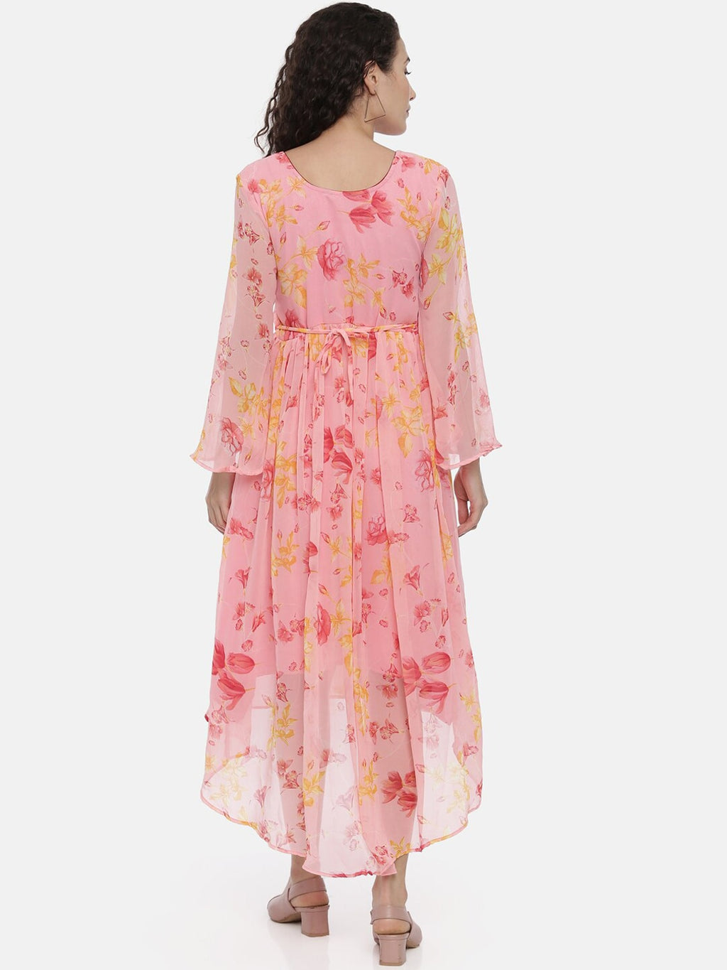 Souchii Pink Floral Printed A-Line Dress For Women | Grocsy