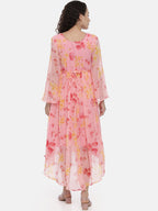 Souchii Women Beautiful Pink Floral Printed A-Line Dress | Grocsy