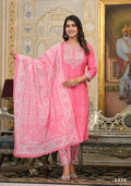 Partywear Designer Pink Cotton Stitched Suit With Dupatta - Tanisha | Grocsy