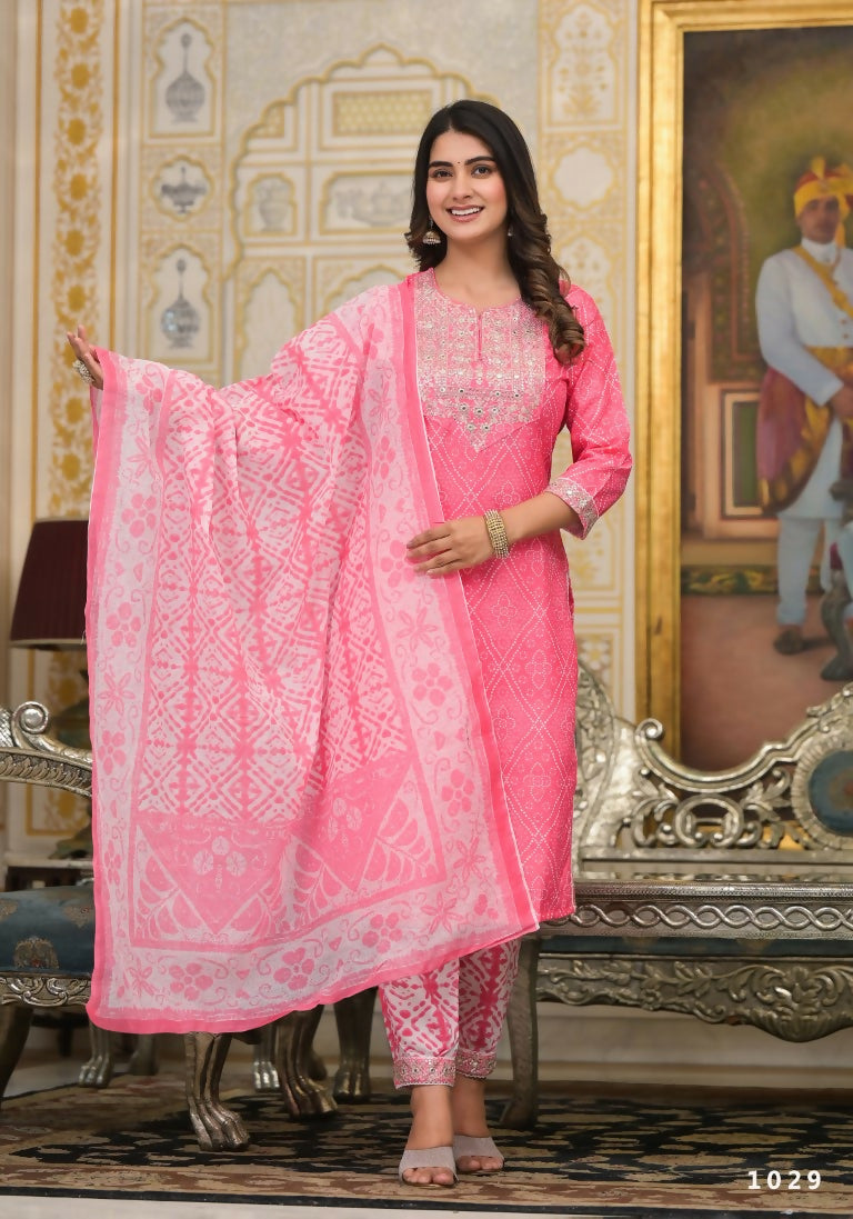 Partywear Designer Pink Cotton Stitched Suit With Dupatta - Tanisha | Grocsy