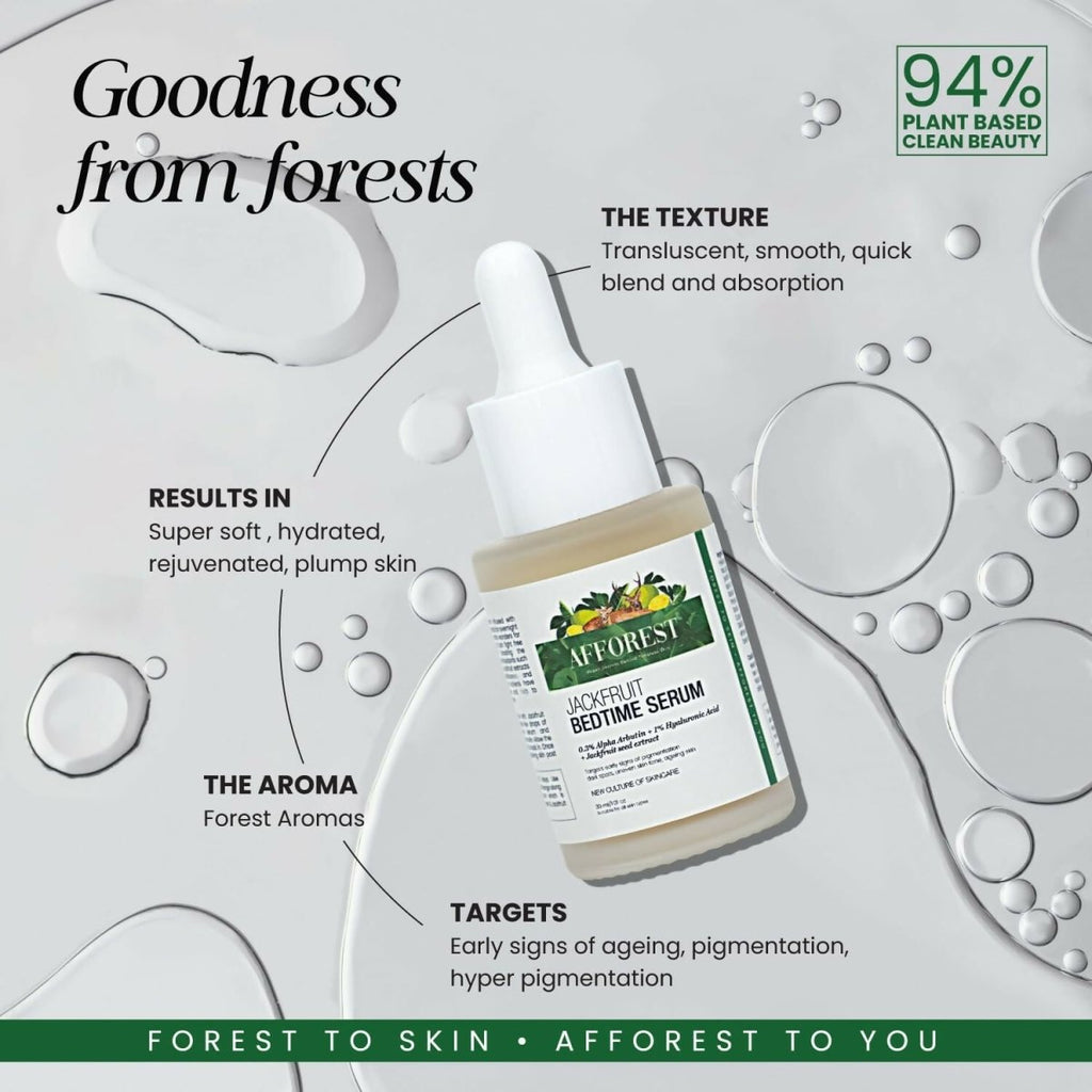 Afforest Jackfruit Bedtime Serum with 0.3% Alpha Arbutin, 1% Hyaluronic acid, Jackfruit seed extracts | Grocsy