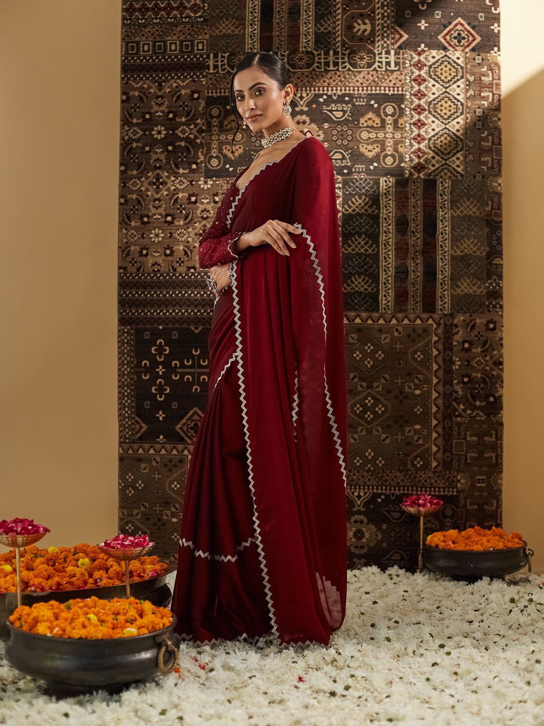 kasee Beads and Stones Pure Chiffon Saree | Grocsy