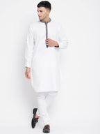 Even Apparels White Pure Cotton Men's Kurta With Contrast Collar And Placket | Grocsy