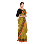 Exclusive Collection 100% Pure Cotton Olive Tant Saree With Hand Weaving Work | Grocsy