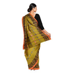 Exclusive Collection 100% Pure Cotton Olive Tant Saree With Hand Weaving Work | Grocsy